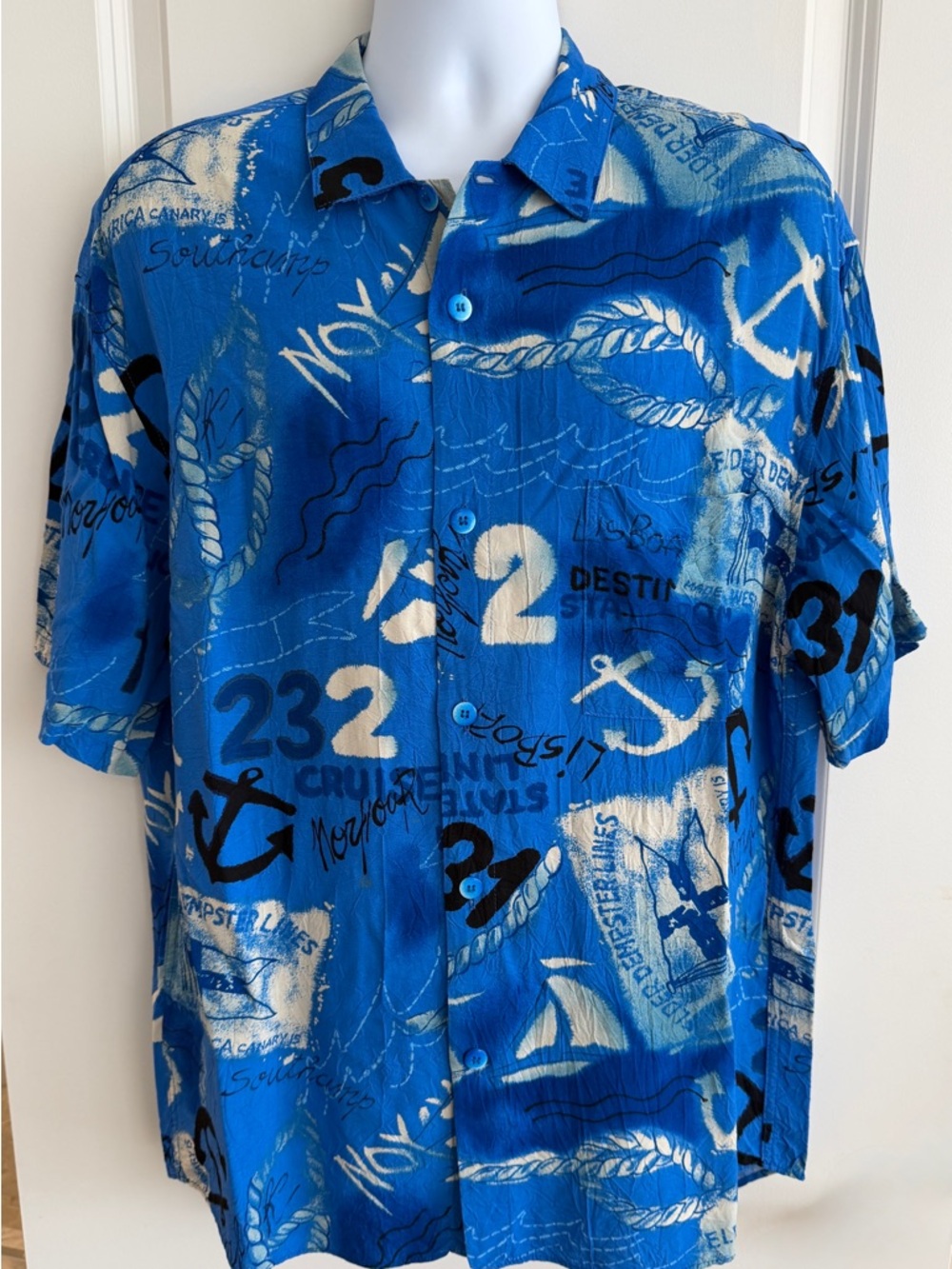 Jams World Men’s Hawaiian Aloha Short Sleeve Shirt, L, Nautical, Great Cond.